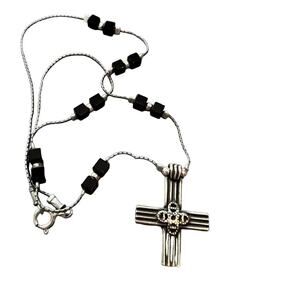 Silpada 925 Sterling Silver Onyx Beaded Cross Necklace
